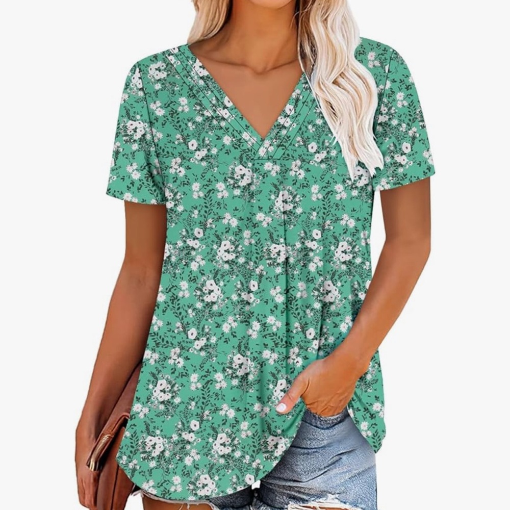 Floral Green V-Neck T-Shirt